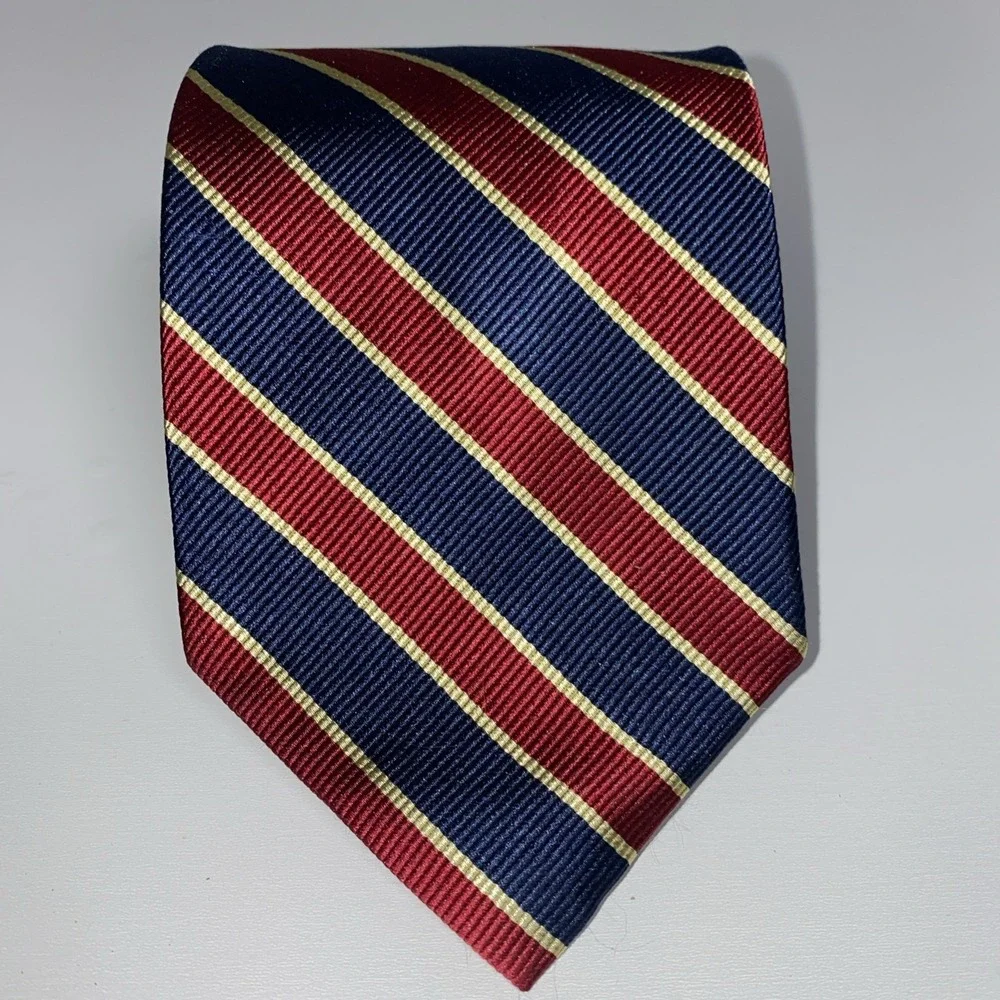 Land's End Vintage Repp Diagonal Stripes Red/Blue/Gold Silk Made In USA 3.75